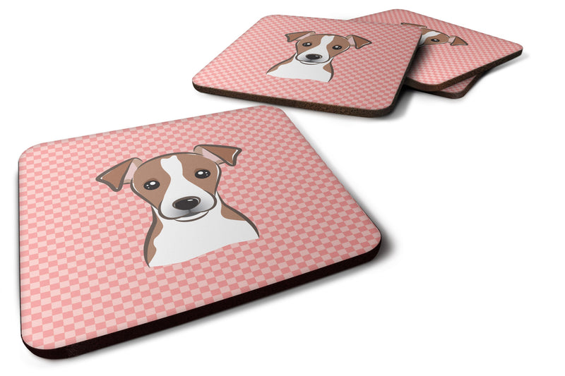 Set of 4 Checkerboard Pink Jack Russell Terrier Foam Coasters BB1260FC