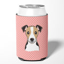 Checkerboard Pink Jack Russell Terrier Can or Bottle Hugger Cooler Sleeve for Standard 12 oz Cans, Insulated Foam Beer & Soda Can Hugger Reusable