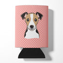 Checkerboard Pink Jack Russell Terrier Can or Bottle Hugger Cooler Sleeve for Standard 12 oz Cans, Insulated Foam Beer & Soda Can Hugger Reusable