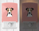 Checkerboard Pink Jack Russell Terrier Ceramic Night Light Compact, UL-Certified, Ideal for Bedroom, Bathroom, Nursery, Hallway, Kitchen, 6x4x3, Multicolor