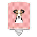 Checkerboard Pink Jack Russell Terrier Ceramic Night Light Compact, UL-Certified, Ideal for Bedroom, Bathroom, Nursery, Hallway, Kitchen, 6x4x3, Multicolor