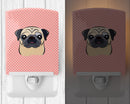 Checkerboard Pink Fawn Pug Ceramic Night Light Compact, UL-Certified, Ideal for Bedroom, Bathroom, Nursery, Hallway, Kitchen, 6x4x3, Multicolor