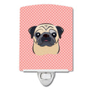 Checkerboard Pink Fawn Pug Ceramic Night Light Compact, UL-Certified, Ideal for Bedroom, Bathroom, Nursery, Hallway, Kitchen, 6x4x3, Multicolor