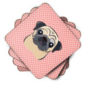 Checkerboard Pink Fawn Pug Foam Coasters Set of 4 Cup Coasters for Indoor Outdoor, Tabletop Protection, Anti Slip, Mouse pad Material
