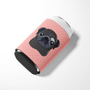 Checkerboard Pink Black Pug Can or Bottle Hugger Cooler Sleeve for Standard 12 oz Cans, Insulated Foam Beer & Soda Can Hugger Reusable