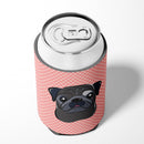 Checkerboard Pink Black Pug Can or Bottle Hugger Cooler Sleeve for Standard 12 oz Cans, Insulated Foam Beer & Soda Can Hugger Reusable