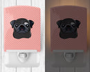 Checkerboard Pink Black Pug Ceramic Night Light Compact, UL-Certified, Ideal for Bedroom, Bathroom, Nursery, Hallway, Kitchen, 6x4x3, Multicolor