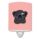 Checkerboard Pink Black Pug Ceramic Night Light Compact, UL-Certified, Ideal for Bedroom, Bathroom, Nursery, Hallway, Kitchen, 6x4x3, Multicolor