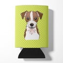 Checkerboard Lime Green Jack Russell Terrier Can or Bottle Hugger Cooler Sleeve for Standard 12 oz Cans, Insulated Foam Beer & Soda Can Hugger Reusable