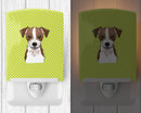 Checkerboard Lime Green Jack Russell Terrier Ceramic Night Light Compact, UL-Certified, Ideal for Bedroom, Bathroom, Nursery, Hallway, Kitchen, 6x4x3, Multicolor