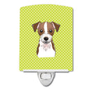 Checkerboard Lime Green Jack Russell Terrier Ceramic Night Light Compact, UL-Certified, Ideal for Bedroom, Bathroom, Nursery, Hallway, Kitchen, 6x4x3, Multicolor