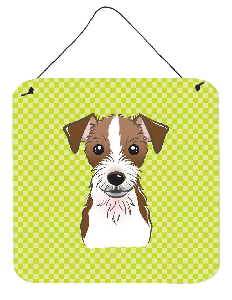 Checkerboard Lime Green Jack Russell Terrier Wall or Door Hanging Prints BB1264DS66