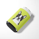 Checkerboard Lime Green Boston Terrier Can or Bottle Hugger Cooler Sleeve for Standard 12 oz Cans, Insulated Foam Beer & Soda Can Hugger Reusable