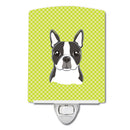 Checkerboard Lime Green Boston Terrier Ceramic Night Light Compact, UL-Certified, Ideal for Bedroom, Bathroom, Nursery, Hallway, Kitchen, 6x4x3, Multicolor