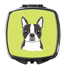 Checkerboard Lime Green Boston Terrier Compact Mirror Decorative Travel Makeup Mirror for Women Girls Gifts Pocket Makeup Mirror Folding Handheld