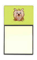 Checkerboard Lime Green Yorkie Yorkishire Terrier Watercolor Sticky Note Holder Refillable Dispenser Desk Accessory 3x3 Pad Gift