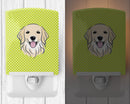 Checkerboard Lime Green Golden Retriever Ceramic Night Light Compact, UL-Certified, Ideal for Bedroom, Bathroom, Nursery, Hallway, Kitchen, 6x4x3, Multicolor