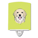 Checkerboard Lime Green Golden Retriever Ceramic Night Light Compact, UL-Certified, Ideal for Bedroom, Bathroom, Nursery, Hallway, Kitchen, 6x4x3, Multicolor