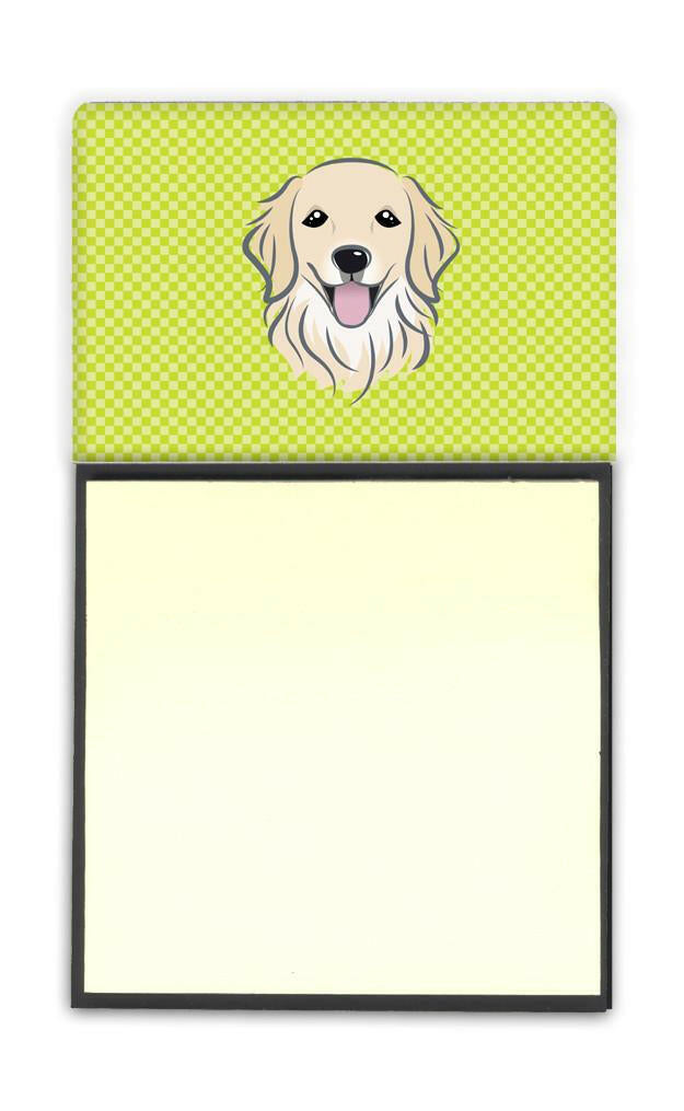 Checkerboard Lime Green Golden Retriever Refiillable Sticky Note Holder or Note Dispenser BB1267SN