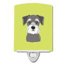 Checkerboard Lime Green Schnauzer Ceramic Night Light Compact, UL-Certified, Ideal for Bedroom, Bathroom, Nursery, Hallway, Kitchen, 6x4x3, Multicolor