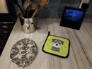 Checkerboard Lime Green Schnauzer Pot Holder Set of 2 Heat Resistant Quilted Hot Pads 7.5 x 7.5 Inch, Insulated Kitchen Trivets for Cooking & Baking