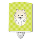 Checkerboard Lime Green Pomeranian Ceramic Night Light Compact, UL-Certified, Ideal for Bedroom, Bathroom, Nursery, Hallway, Kitchen, 6x4x3, Multicolor