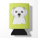 Checkerboard Lime Green Maltese Can or Bottle Hugger Cooler Sleeve for Standard 12 oz Cans, Insulated Foam Beer & Soda Can Hugger Reusable