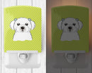 Checkerboard Lime Green Maltese Ceramic Night Light Compact, UL-Certified, Ideal for Bedroom, Bathroom, Nursery, Hallway, Kitchen, 6x4x3, Multicolor