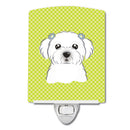 Checkerboard Lime Green Maltese Ceramic Night Light Compact, UL-Certified, Ideal for Bedroom, Bathroom, Nursery, Hallway, Kitchen, 6x4x3, Multicolor