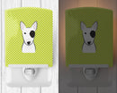 Checkerboard Lime Green Bull Terrier Ceramic Night Light Compact, UL-Certified, Ideal for Bedroom, Bathroom, Nursery, Hallway, Kitchen, 6x4x3, Multicolor