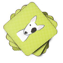 Checkerboard Lime Green Bull Terrier Foam Coasters Set of 4 Cup Coasters for Indoor Outdoor, Tabletop Protection, Anti Slip, Mouse pad Material