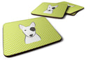 Checkerboard Lime Green Bull Terrier Foam Coasters Set of 4 Cup Coasters for Indoor Outdoor, Tabletop Protection, Anti Slip, Mouse pad Material