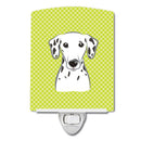 Checkerboard Lime Green Dalmatian Ceramic Night Light Compact, UL-Certified, Ideal for Bedroom, Bathroom, Nursery, Hallway, Kitchen, 6x4x3, Multicolor