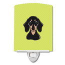 Checkerboard Lime Green Smooth Black and Tan Dachshund Ceramic Night Light Compact, UL-Certified, Ideal for Bedroom, Bathroom, Nursery, Hallway, Kitchen, 6x4x3, Multicolor