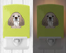 Checkerboard Lime Green Cocker Spaniel Ceramic Night Light Compact, UL-Certified, Ideal for Bedroom, Bathroom, Nursery, Hallway, Kitchen, 6x4x3, Multicolor