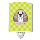 Checkerboard Lime Green Cocker Spaniel Ceramic Night Light Compact, UL-Certified, Ideal for Bedroom, Bathroom, Nursery, Hallway, Kitchen, 6x4x3, Multicolor