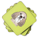 Checkerboard Lime Green Cocker Spaniel Foam Coasters Set of 4 Cup Coasters for Indoor Outdoor, Tabletop Protection, Anti Slip, Mouse pad Material