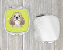 Checkerboard Lime Green Cocker Spaniel Compact Mirror Decorative Travel Makeup Mirror for Women Girls Gifts Pocket Makeup Mirror Folding Handheld