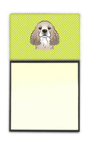Checkerboard Lime Green Cocker Spaniel Watercolor Sticky Note Holder Refillable Dispenser Desk Accessory 3x3 Pad Gift