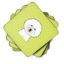 Checkerboard Lime Green Bichon Frise Foam Coasters Set of 4 Cup Coasters for Indoor Outdoor, Tabletop Protection, Anti Slip, Mouse pad Material