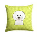 Checkerboard Lime Green Bichon Frise Decorative Throw Pillow 14x14 Indoor Outdoor Accent Cushion, Fabric Cover with Insert for Sofa, Bed, Porch & Living Room