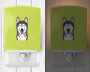 Checkerboard Lime Green Alaskan Malamute Ceramic Night Light Compact, UL-Certified, Ideal for Bedroom, Bathroom, Nursery, Hallway, Kitchen, 6x4x3, Multicolor