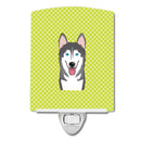 Checkerboard Lime Green Alaskan Malamute Ceramic Night Light Compact, UL-Certified, Ideal for Bedroom, Bathroom, Nursery, Hallway, Kitchen, 6x4x3, Multicolor