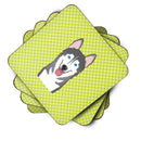 Checkerboard Lime Green Alaskan Malamute Foam Coasters Set of 4 Cup Coasters for Indoor Outdoor, Tabletop Protection, Anti Slip, Mouse pad Material