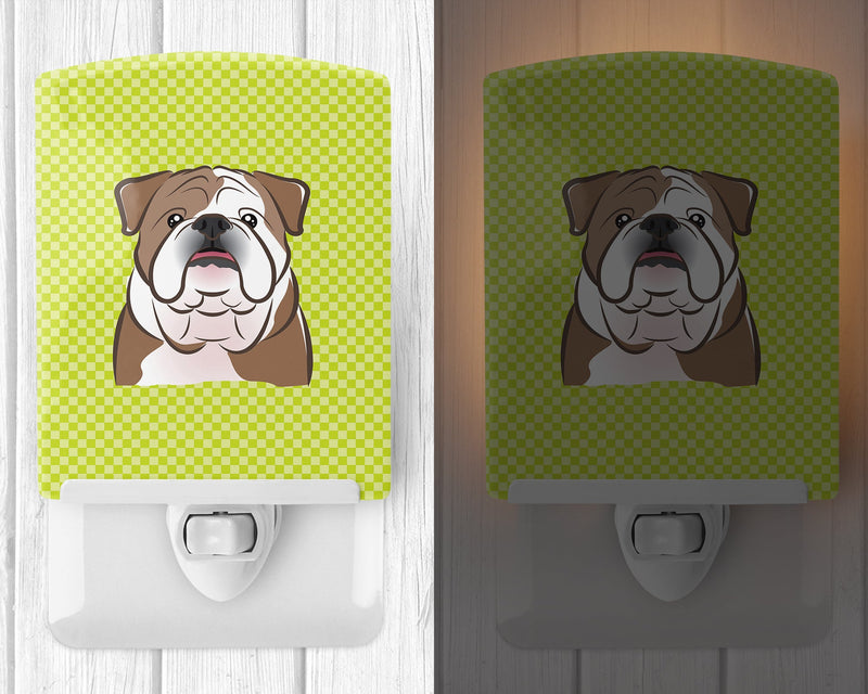 Checkerboard Lime Green English Bulldog  Ceramic Night Light BB1281CNL