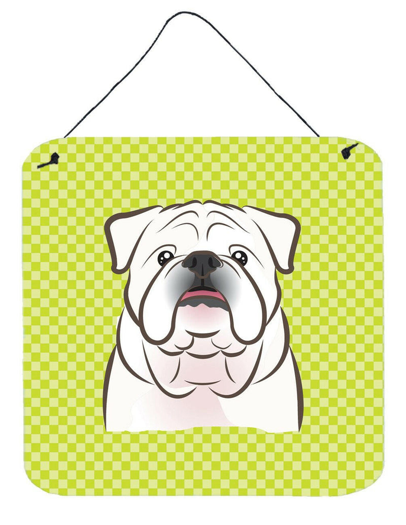 Checkerboard Lime Green White English Bulldog  Wall or Door Hanging Prints BB1282DS66