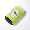 Checkerboard Lime Green Pekingese Can or Bottle Hugger Cooler Sleeve for Standard 12 oz Cans, Insulated Foam Beer & Soda Can Hugger Reusable