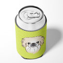 Checkerboard Lime Green Pekingese Can or Bottle Hugger Cooler Sleeve for Standard 12 oz Cans, Insulated Foam Beer & Soda Can Hugger Reusable
