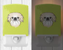 Checkerboard Lime Green Pekingese Ceramic Night Light Compact, UL-Certified, Ideal for Bedroom, Bathroom, Nursery, Hallway, Kitchen, 6x4x3, Multicolor