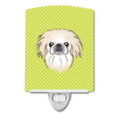 Checkerboard Lime Green Pekingese Ceramic Night Light Compact, UL-Certified, Ideal for Bedroom, Bathroom, Nursery, Hallway, Kitchen, 6x4x3, Multicolor